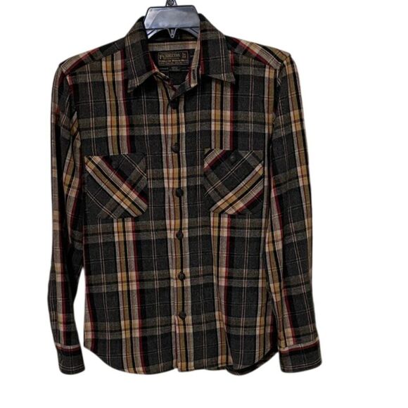Pendleton Weston Pawpine Black Plaid Wool Button Up Shirt Mens Size Small - Picture 1 of 11